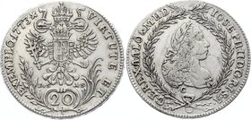 Holy Roman Empire 20 Kreuzer 1773 C EVS-AS - Prague
KM# 2067.1; Silver; Joseph II