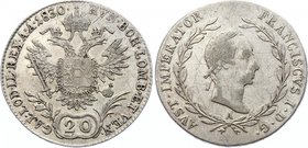 Austria 20 Kreuzer 1830 A - Wien
KM# 2145; Silver; Franz II