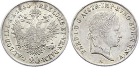Austria 20 Kreuzer 1840 A - Wien
KM# 2208; Silver; Ferdinand I; UNC with minor scratches