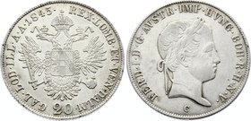 Austria 20 Kreuzer 1845 C - Prague
KM# 2208; Ferdinand I, Prague Mint. Silver. UNC, Mint luster. Rare grade.