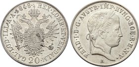 Austria 20 Kreuzer 1848 A - Wien
KM# 2208; Ferdinand I, Vienna Mint. Silver, mint luster. UNC.
