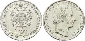 Austria 1/4 Florin 1860 B - Kremnitz
KM# 2214; Silver; Franz Joseph I