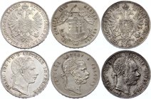 Austria-Hungary Lot of 3 Coins 
1 Forint 1869, 1 Florin 1860 & 1886; Silver
