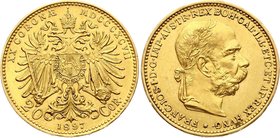 Austria 20 Corona 1897 
KM# 2806; Franz Joseph I; Gold (.900) 6.78g. lustrous. UNC. Not common grade for this date.