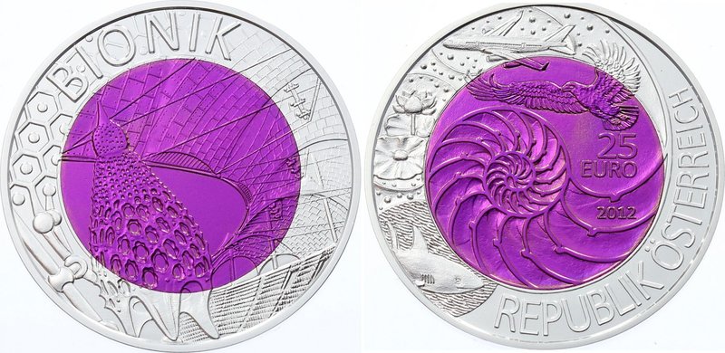 Austria 25 Euro 2012 Silver-Niobium
Bionik; Bimetallic: niobium center in silve...