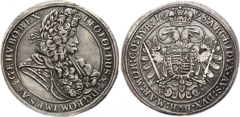 Hungary 1 Thaler 1698 KB - Kremnitz
KM# 214.8; Silver; Leopold I