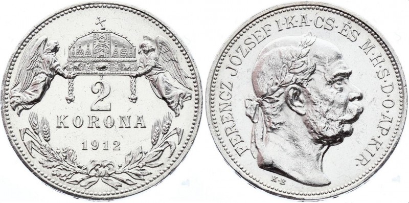 Hungary 2 Korona 1912 KB
KM# 493; Silver; Franz Joseph I; UNC with hairlines