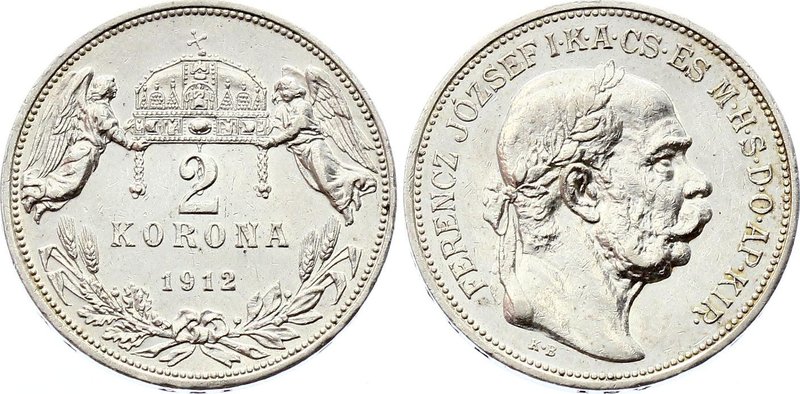 Hungary 2 Korona 1912 KB - Kremnitz
KM# 493; Silver; Franz Joseph I; Nice Condi...