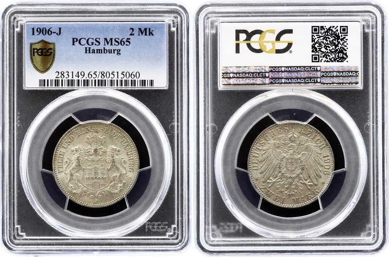 Germany - Empire Hamburg 2 Mark 1906 J PCGS MS65
KM# 612, Jaeger# 63; FREIE UND...