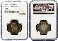 Germany - Empire Prussia 2 Mark 1888 A Proof NGC PF65
Jaeger# 98, KM# 510; Friedrich III. Silver, Proof, Amazing patina; Deutsches Kaiserreich Preuss...