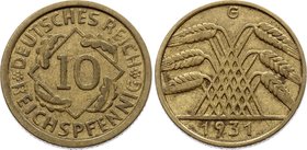 Germany - Weimar Republic 10 Reichspfennig 1931 G
KM# 40; Key Date - Mintage 38000 Only! Catalogue value is 450 $. VF-XF
