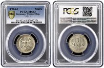 Germany - Weimar Republic 1 Mark 1924 J PCGS MS63
KM# 42, Jaeger# 311; Silver, UNC. Rare in this grade!