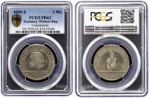 Germany - Weimar Republic 3 Reichsmark 1929 E PCGS PR63
KM# 63, Jaeger# 337; 10th Anniversary of the Weimar Constitution. Silver, Proof. PCGS PR63.
