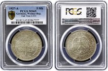 Germany - Weimar Republic 5 Reichsmark 1927 A PCGS MS65
KM# 56; Jaeger# 331; Oak Tree. Silver, UNC. PCGS MS65.