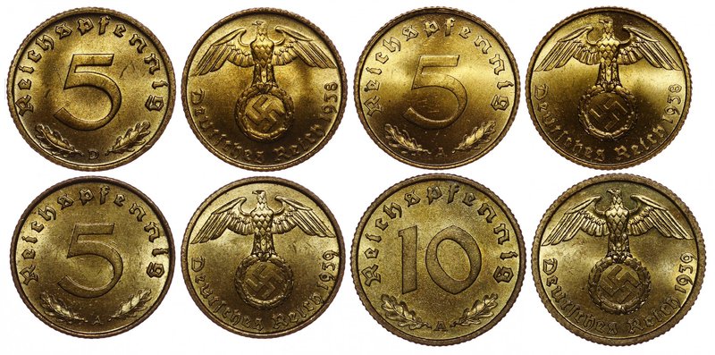 Germany - Third Reich Lot of 4 Coins 5-10 Reichspfennig 1938 -1939 AD
KM# 91-92...