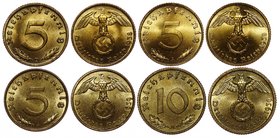 Germany - Third Reich Lot of 4 Coins 5-10 Reichspfennig 1938 -1939 AD
KM# 91-92; Al-Br; Mint Luster; UNC/BUNC