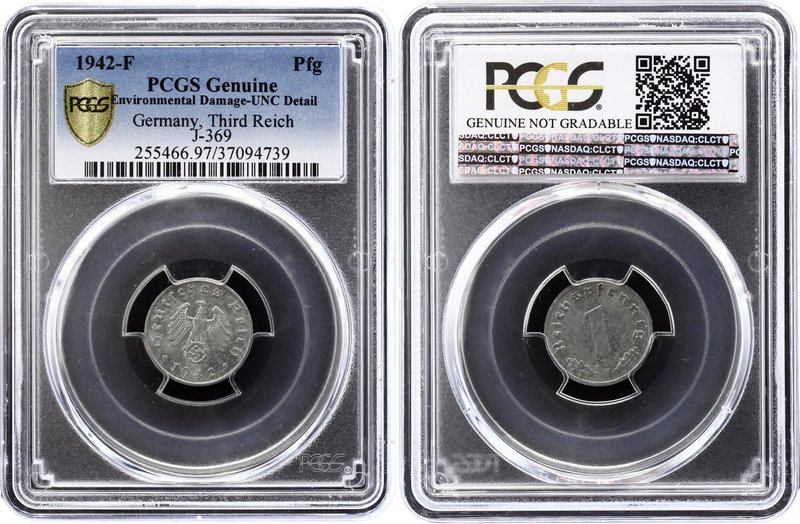 Germany - Third Reich 1 Reichspfennig 1942 F PCGS UNC
KM# 97; Jaeger# 369; Zinc...