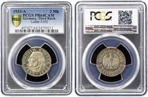 Germany - Third Reich 2 Reichsmark 1933 A Proof PCGS PR64
KM# 79; Jaeger# 352; 450th Anniversary of Martin Luther. Silver, Proof. PCGS PR64 CAMEO.