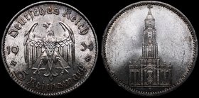 Germany - Third Reich 5 Reichsmark 1934 F
KM# 83; Silver 13.96g; Mint Stuttgart; Burning Mint Luster; UNC/BUNC