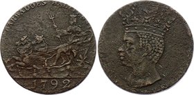 Barbados 1/2 Penny 1792 Rare!
KM# Tn9; Neptune riding in a horse and chariot
