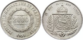 Brazil 2000 Reis 1855 
KM# 466; Silver; Pedro II; XF