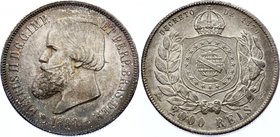 Brazil 2000 Reis 1888 
KM# 485; Silver; Pedro II