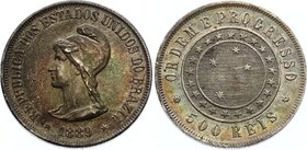 Brazil 500 Reis 1889 
KM# 494; Silver; XF Nice Toning