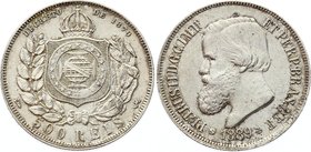 Brazil 500 Reis 1889 
KM# 480; Silver; Pedro II; XF