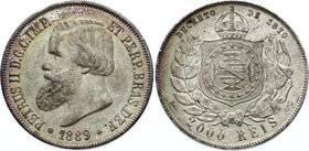 Brazil 2000 Reis 1889 
KM# 485; Silver; Pedro II; XF/AUNC Outstanding Toning