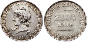 Brazil 2000 Reis 1911 
KM# 508; Silver; XF