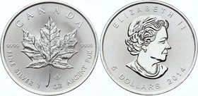 Canada 5 Dollars 2014 
KM# 625; Silver; 1 Oz. Silver Bullion Coinage; Elizabeth II; UNC
