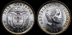 Colombia 10 Centavos 1942 B
КМ# 196; Silver; Mint Bogota; Burning Mint Luster; BUNC