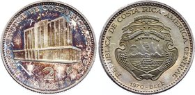 Costa Rica 2 Colones 1970 
KM# 190; (Type with a small oval with 1000 inside above the "S" in "COLONES"); Silver Proof; 20th Anniversary of the Centr...