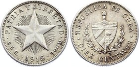 Cuba 10 Centavos 1915 
KM# A12; Silver; XF+ Mint Luster Remains