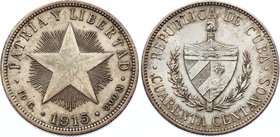 Cuba 40 Centavos 1915 
KM# 14; Silver; XF+/AUNC-
