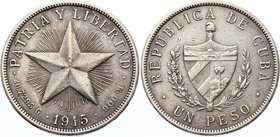 Cuba 1 Peso 1915 
KM# 15; Silver; XF