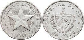 Cuba 1 Peso 1934 
KM# 15.2 - Low relief star; Silver; VF+/XF-
