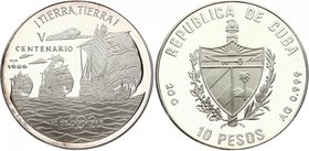 Cuba 10 Pesos 1989 
KM# 238; Silver Proof; ¡Tierra, Tierra!