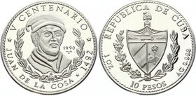 Cuba 10 Pesos 1990 
KM# 266; Silver Proof; Discovery of America