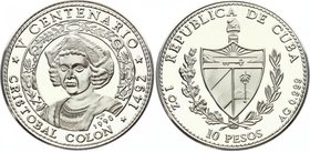 Cuba 10 Pesos 1990 
KM# 265; Silver Proof; Discovery of America