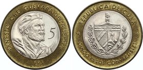 Cuba 5 Convertible Pesos 1999 
KM# 730; 40th. anniversary of Guevara as BNC President. This is the only bimetallic coin on Convertible Peso series; a...