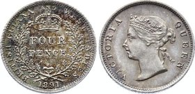 Guyana 4 Pence 1891 
KM# 26; Silver; Victoria