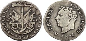 Haiti 25 Centimes 1817 An 14
KM# 15; Silver; Western Republic