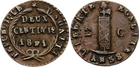 Haiti 2 Centimes 1841 An 38 Rare!
KM# A22; Backwards "4" in "1841