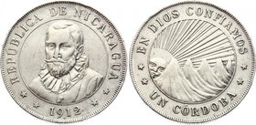 Nicaragua 1 Cordoba 1912 H
KM# 16; Silver; Mintage 35,000; XF