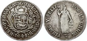 Peru 2 Reales 1841 /0 LIMAE MB
KM# 141.3; Silver