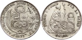 Peru 1 Sol 1872 YJ
KM# 196; Silver; XF