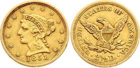 United States 2-1/2 Dollars 1851 
KM# 72; Gold (.900) 4.18g 18mm; "Coronet Head - Quarter Eagle"