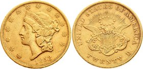 United States 20 Dollars 1853 
KM# 74.1; Gold (.900) 33.44g 34mm; "Liberty Head - Double Eagle"