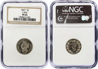 United States 5 Cents 1867 Proof NGC PF65
Judd# 566; Nickel
